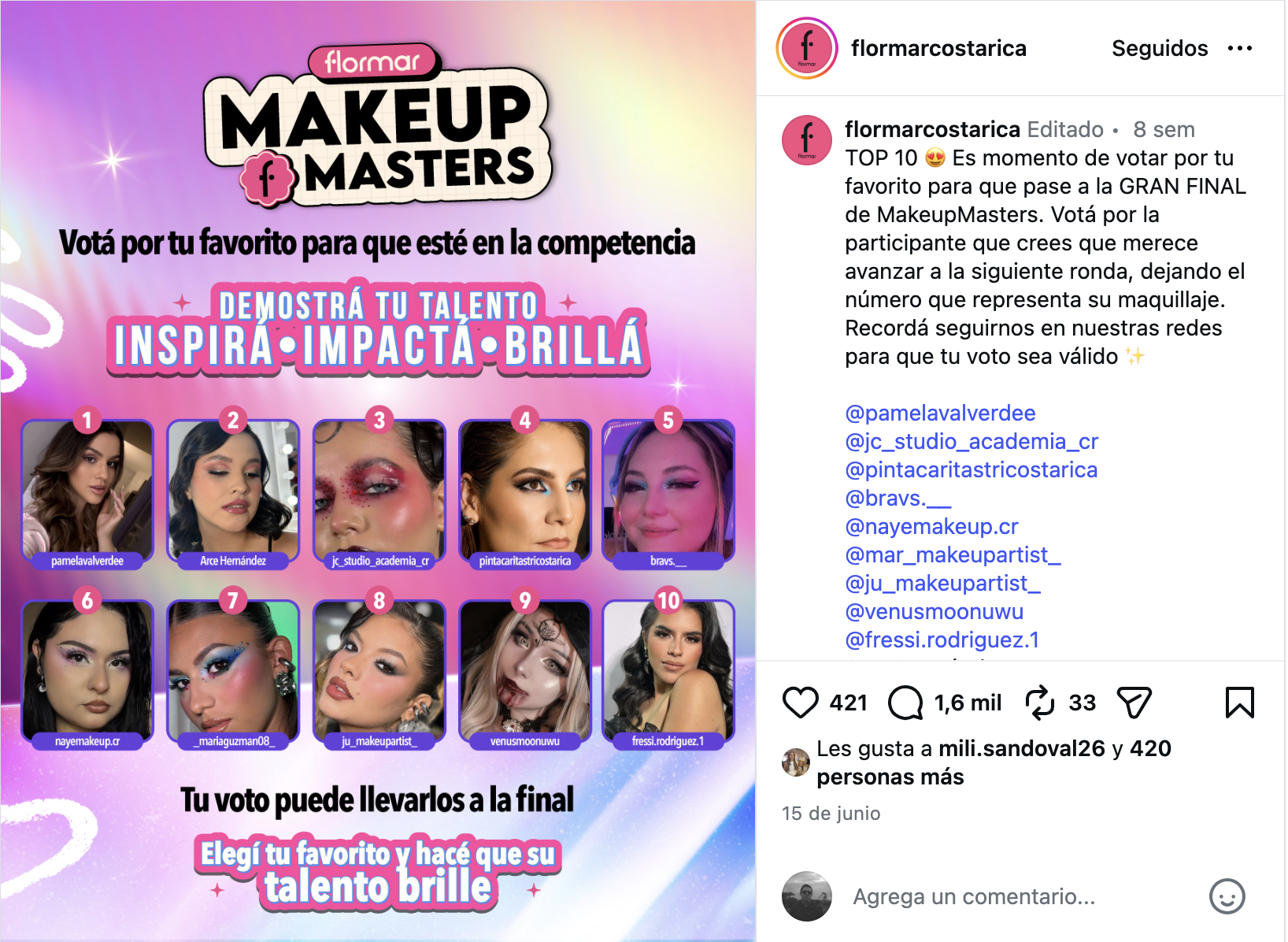 Flormar Makeup Masters — votación TOP 10 en Instagram