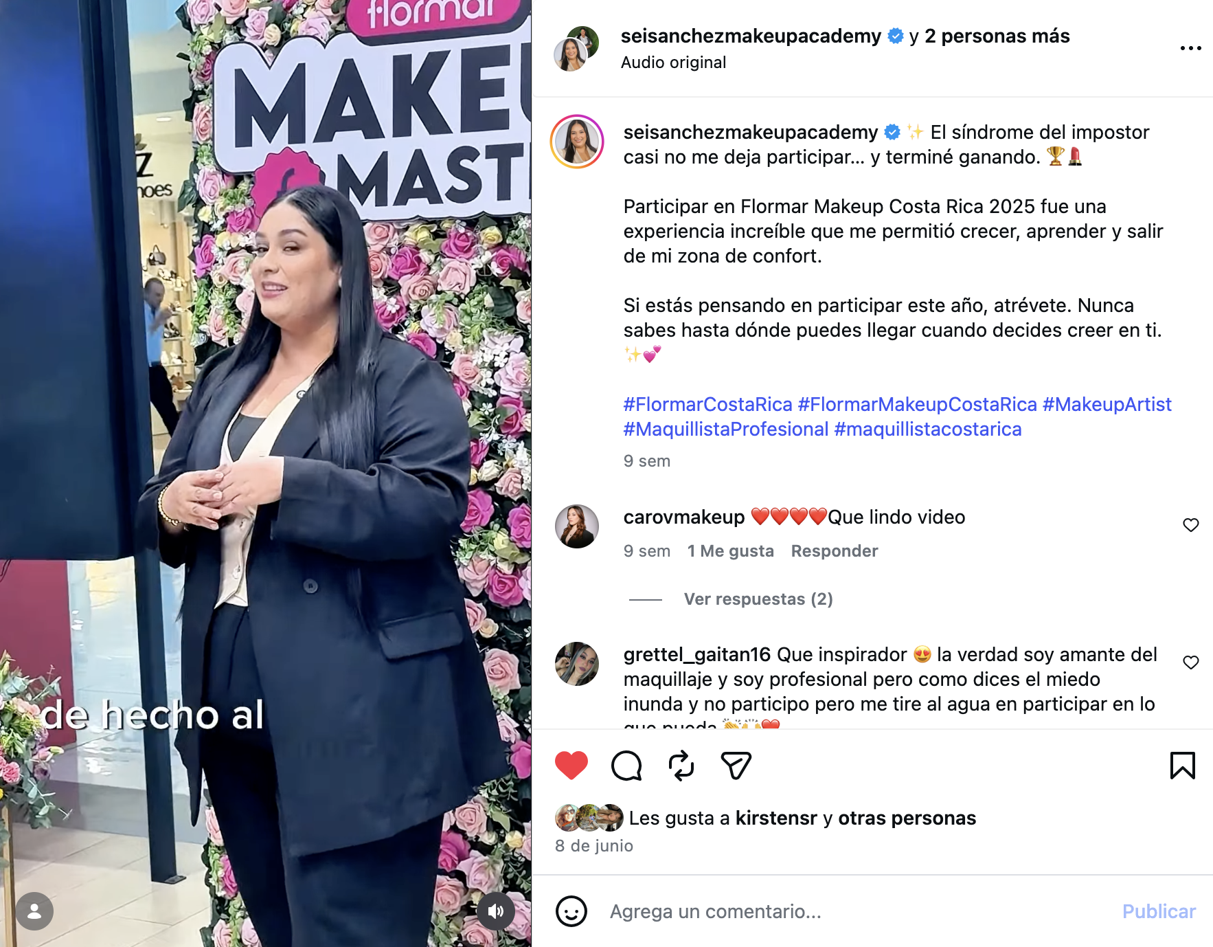 Flormar Makeup Masters — testimonio de participante en Instagram